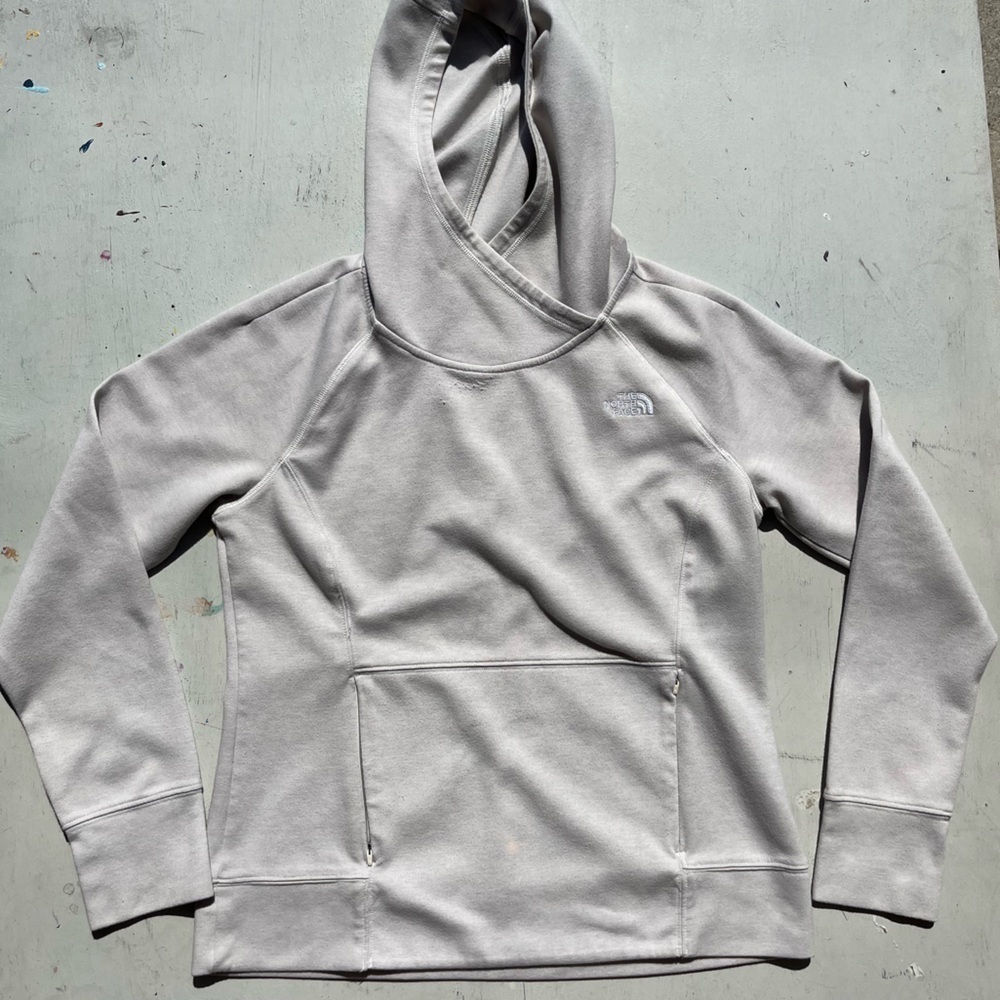 Women's North Face Hoodie Gray Logo M Outdoor Camp Hike Gorpcore Pullover Thumbs